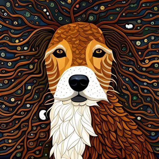 Airedale Portrait in Quilted Collage Style