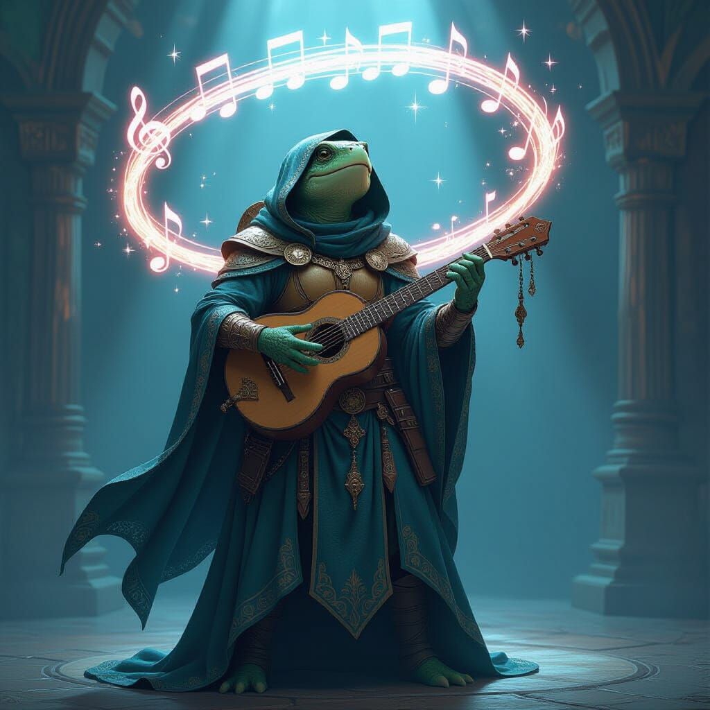 Turtle Bard Warlock Sings Mystical Melody on Stage