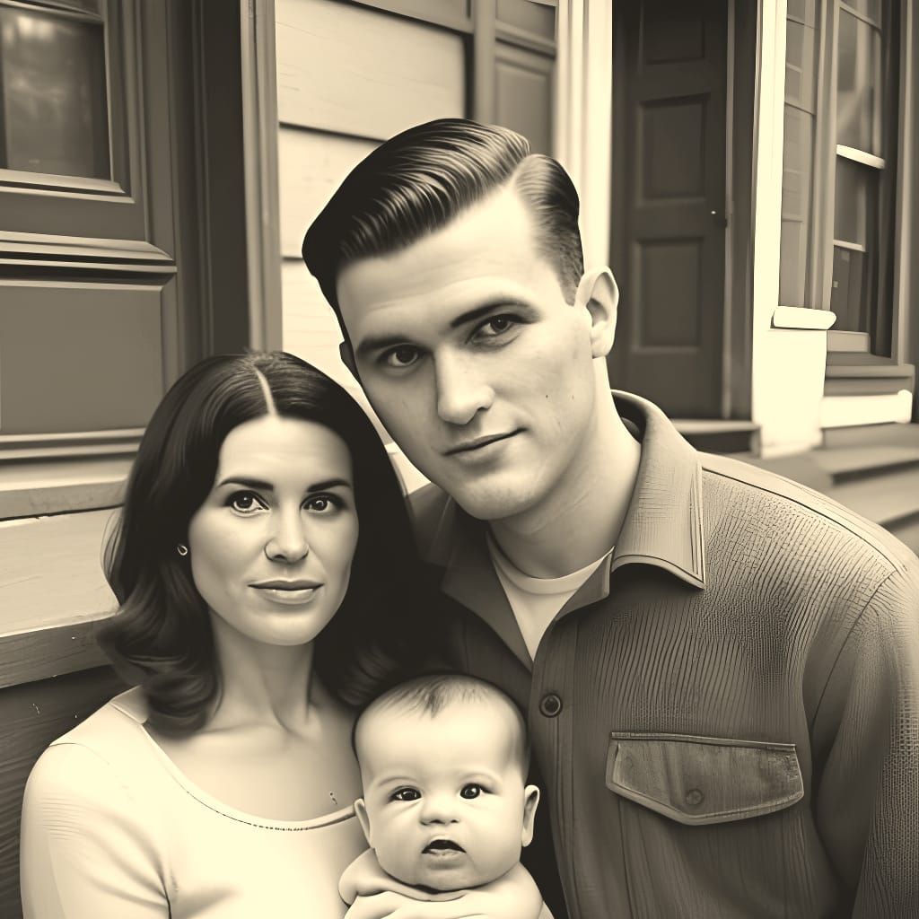 Vintage Family Photo, 1964, Faded Sepia Tone