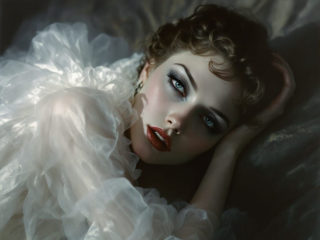 Foggy Fauvist Portrait of a Woman in a White Nightgown