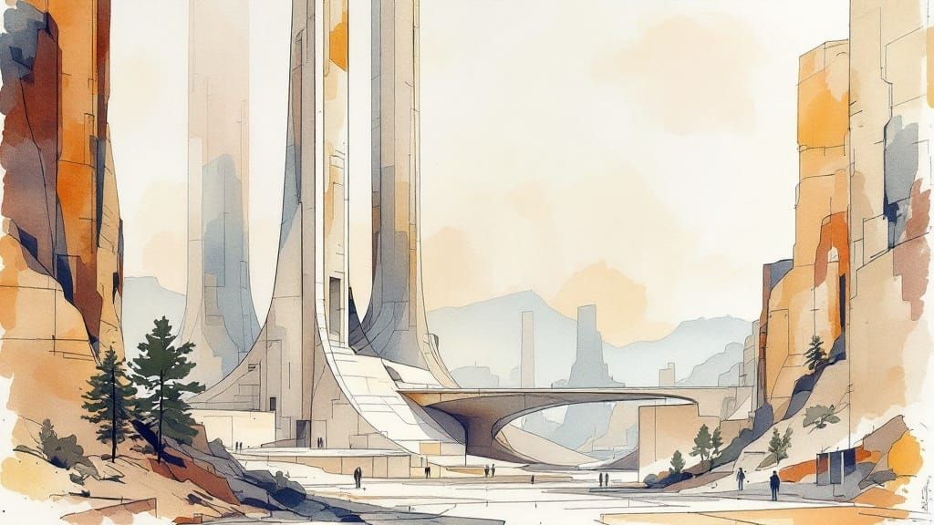 Surreal Futuristic Metropolis with Towering Basaltic Monolit...