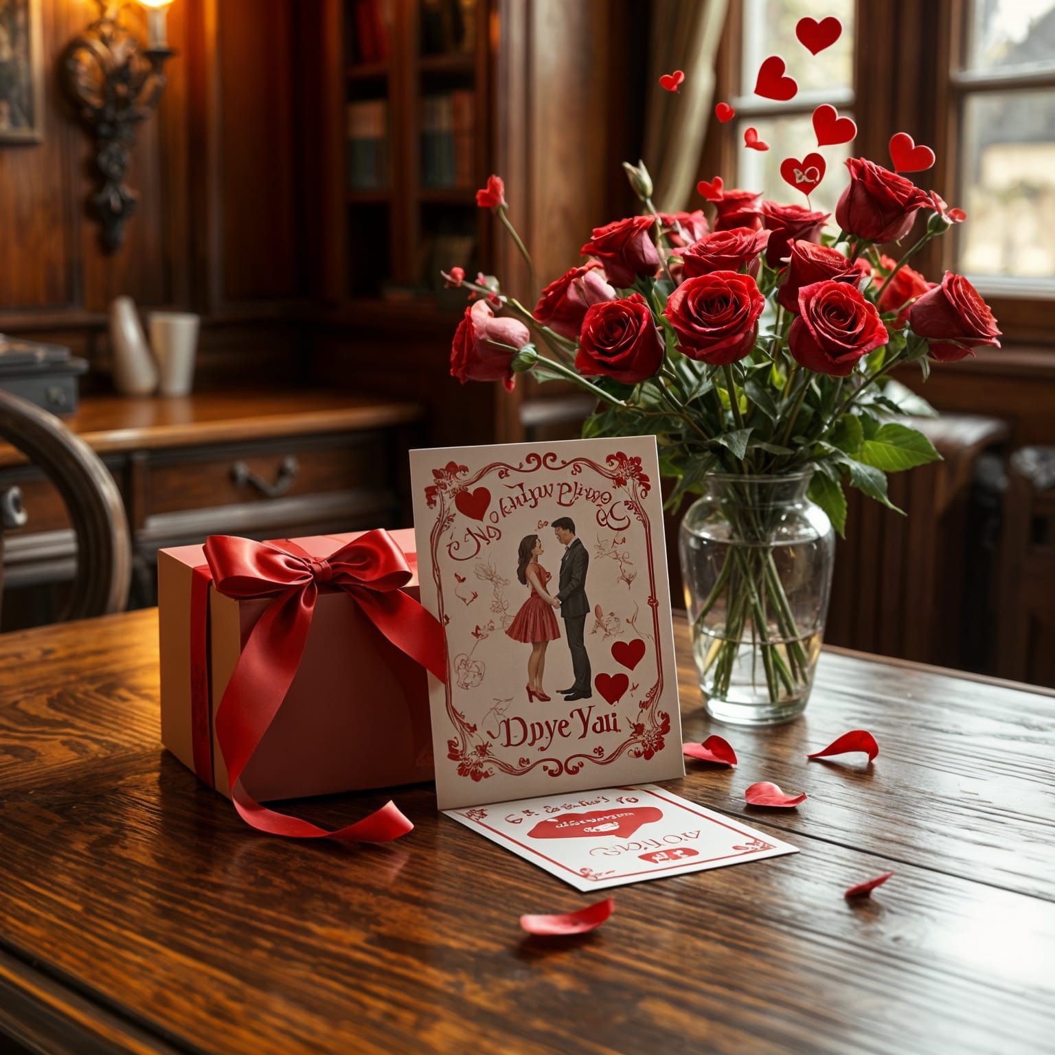 Vintage Romance Valentine's Day Scene in Realistic Style