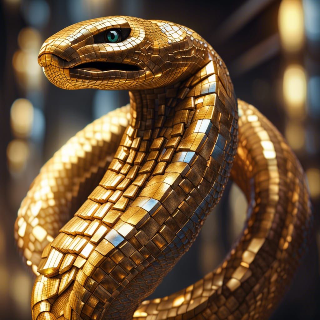 Golden Cobra Mosaic Sculpture in 3D
