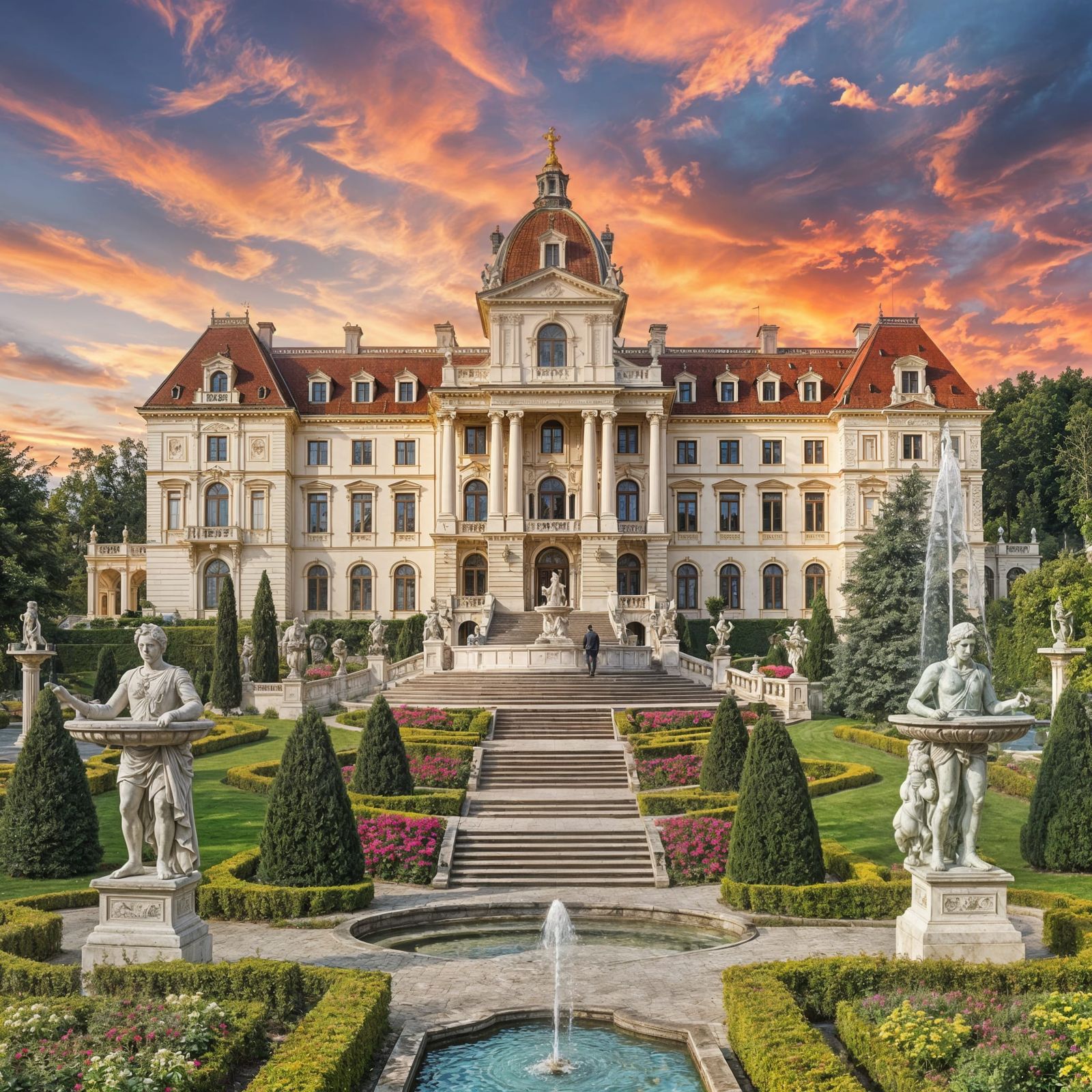 Regal European Palace Amidst Verdant Gardens