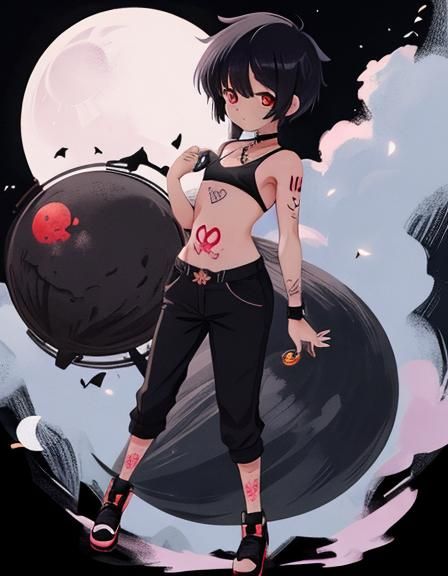Anime Woman with Crescent Moon Tattoo