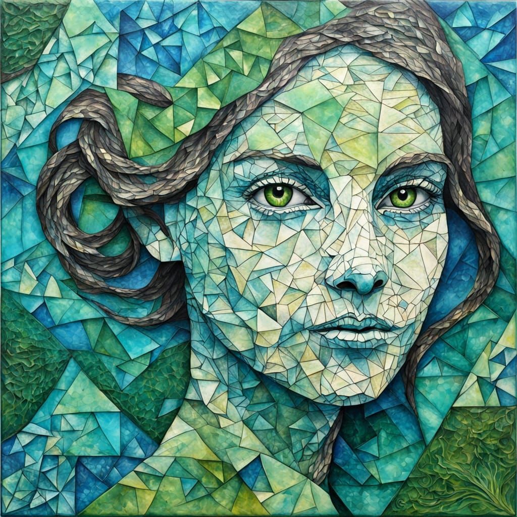 Geometric Portrait in Encaustic Zentangle Style