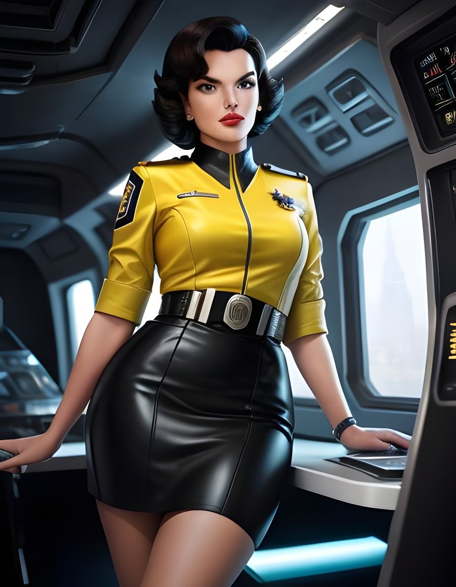 Retro Sci-Fi Pinup in Spaceship Interior