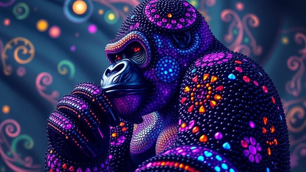 Beaded Gorilla in Surrealist Dreamscape