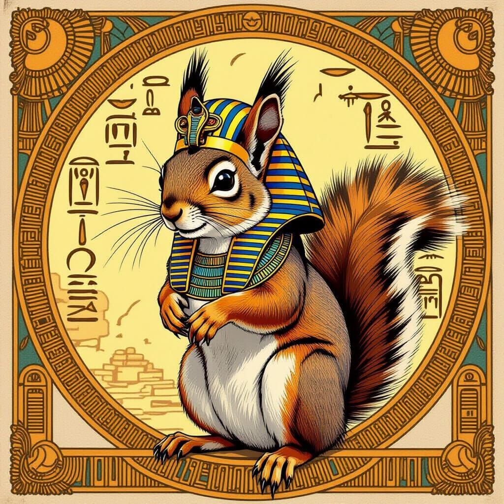 Egyptian Squirrel with Golden Hieroglyphs