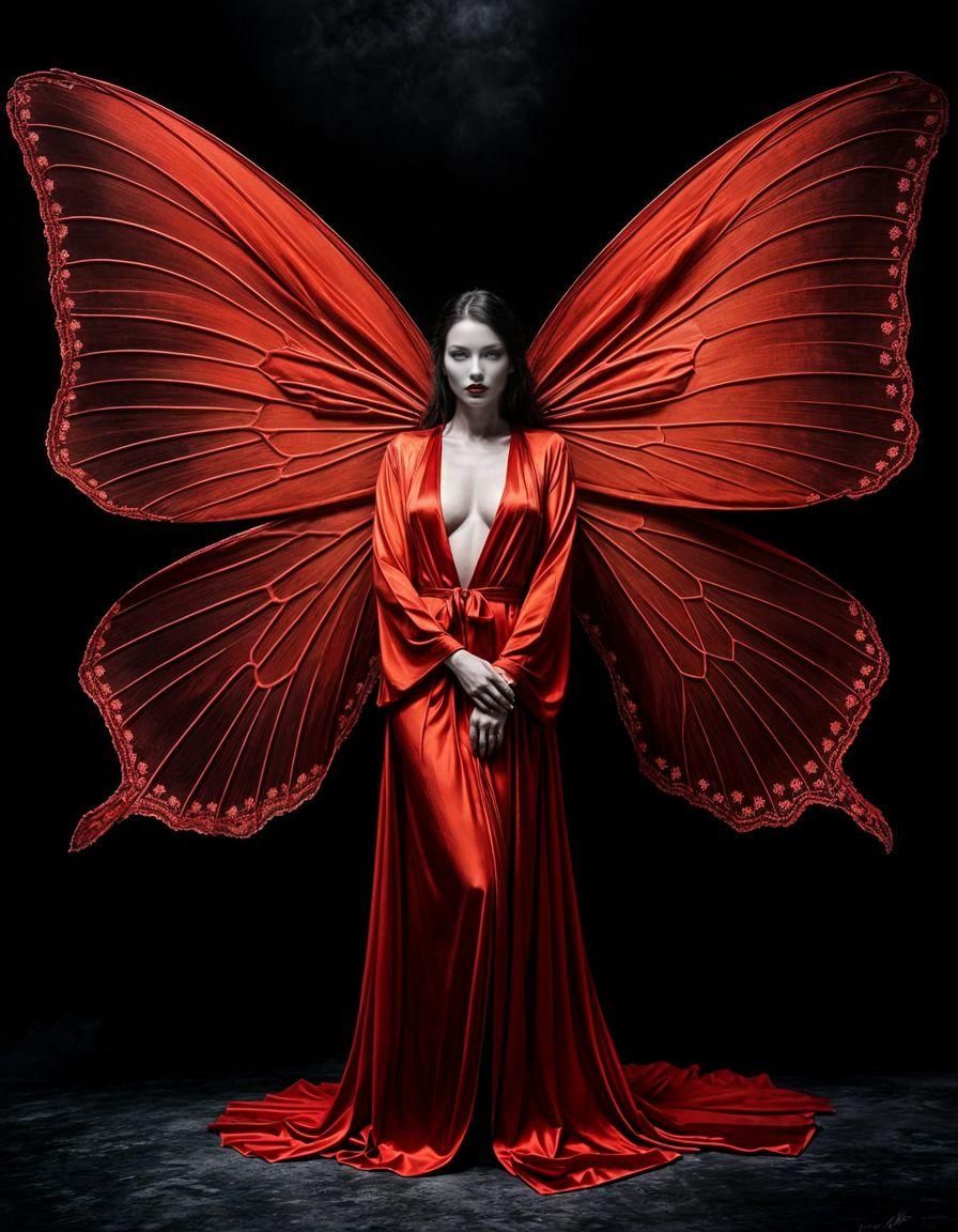 Woman with Butterfly Wings in Infrared Style
