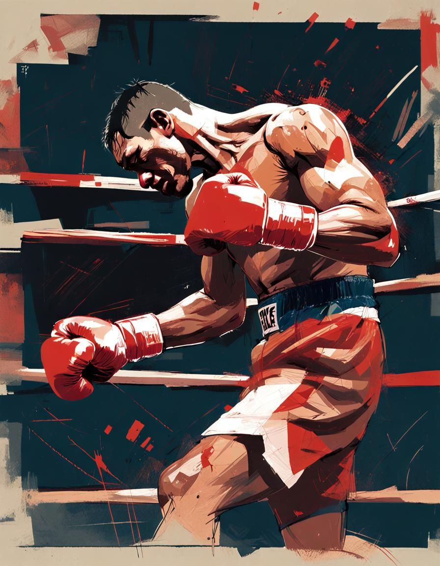 Bruised Boxer: Vulnerable Portrait in Mixed-Media Collage