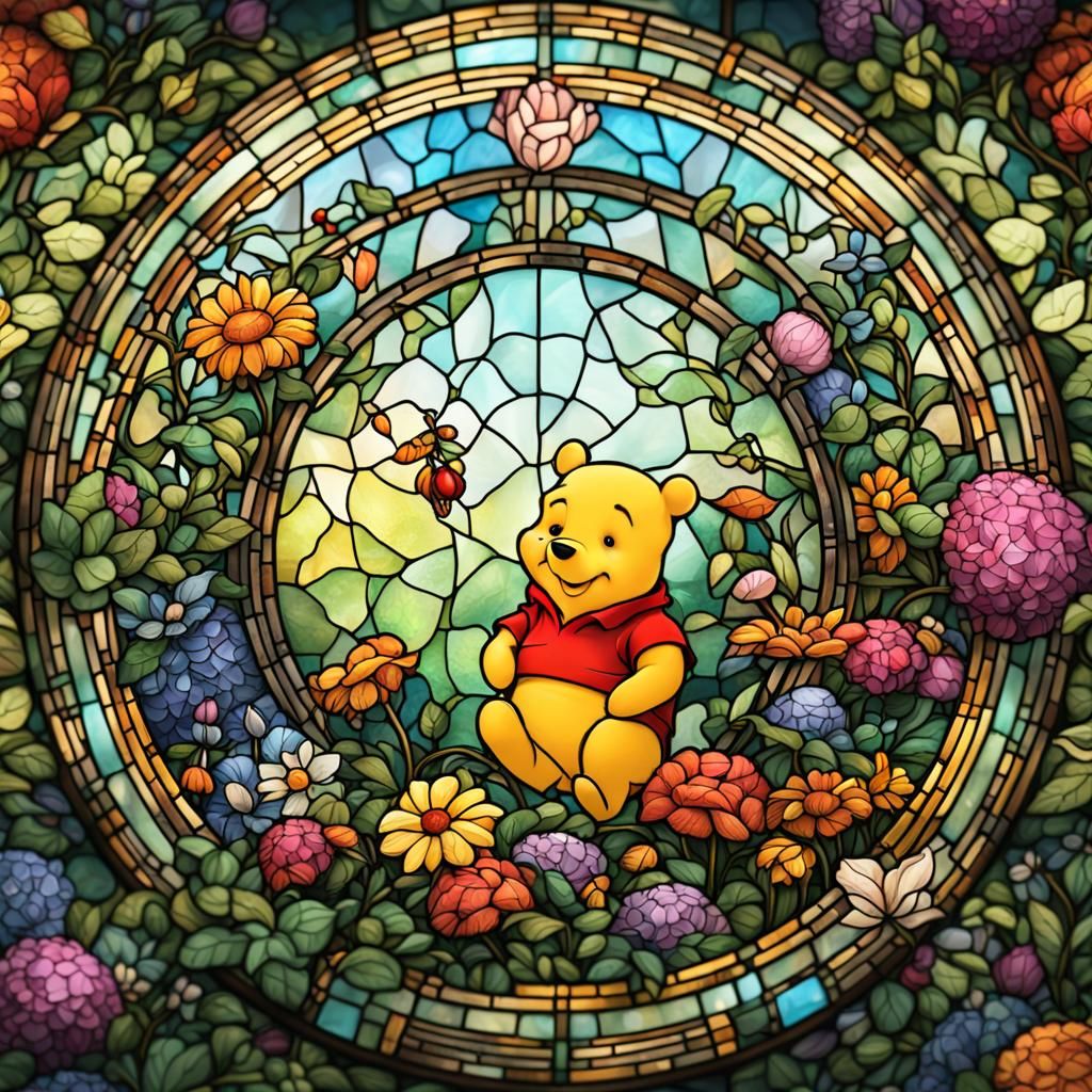 Winnie the Pooh Floral Stained Glass Art