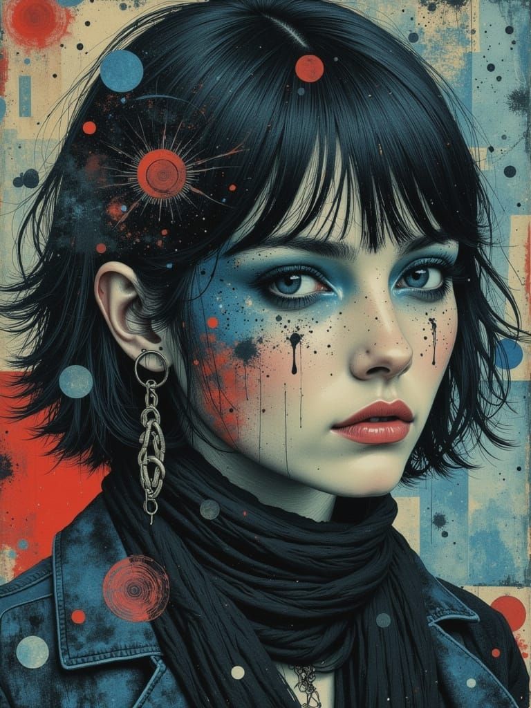 Gothic Portrait of Melancholic Woman in Abstract Style