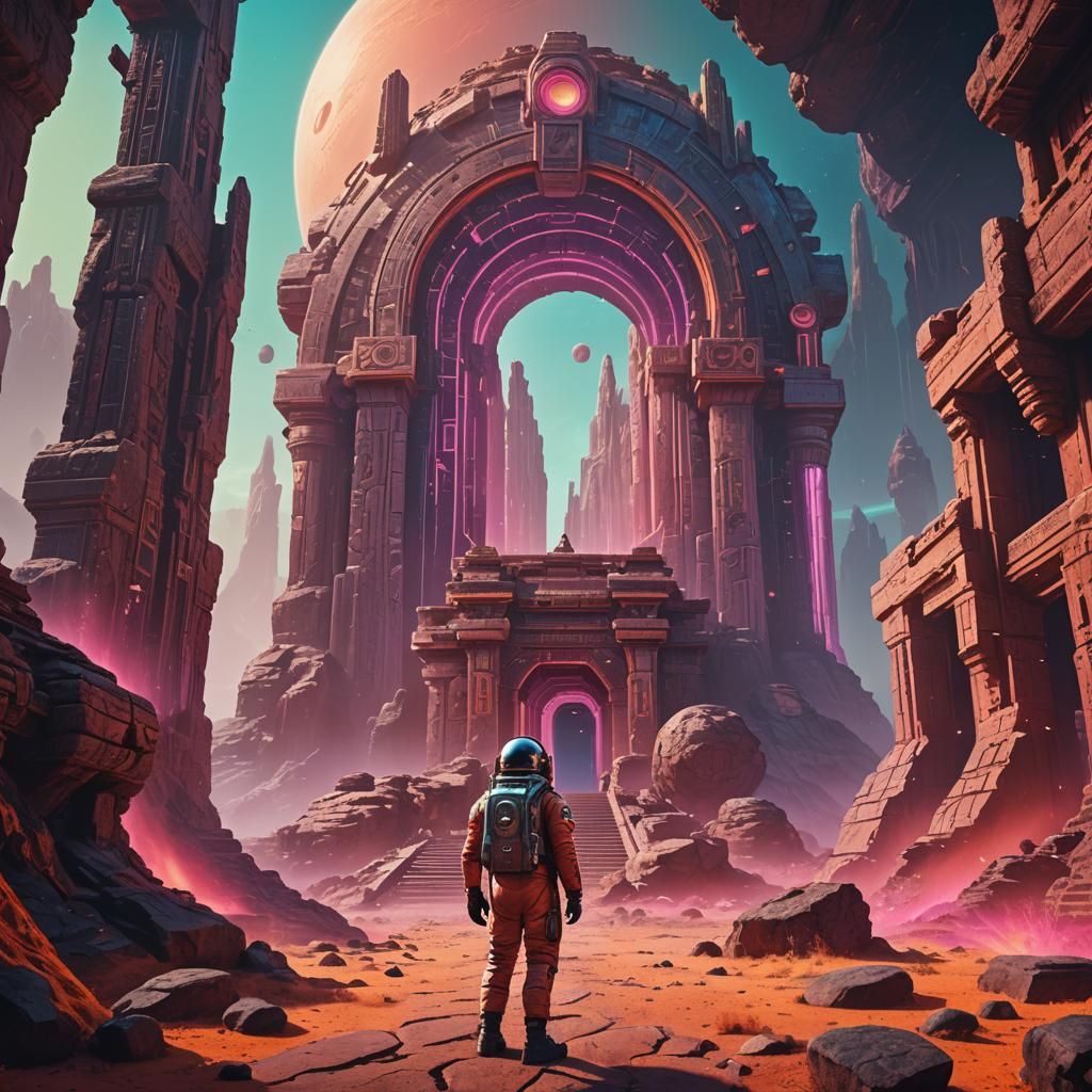 Astronaut Discovers Alien Temple: Sci-Fi Concept Art