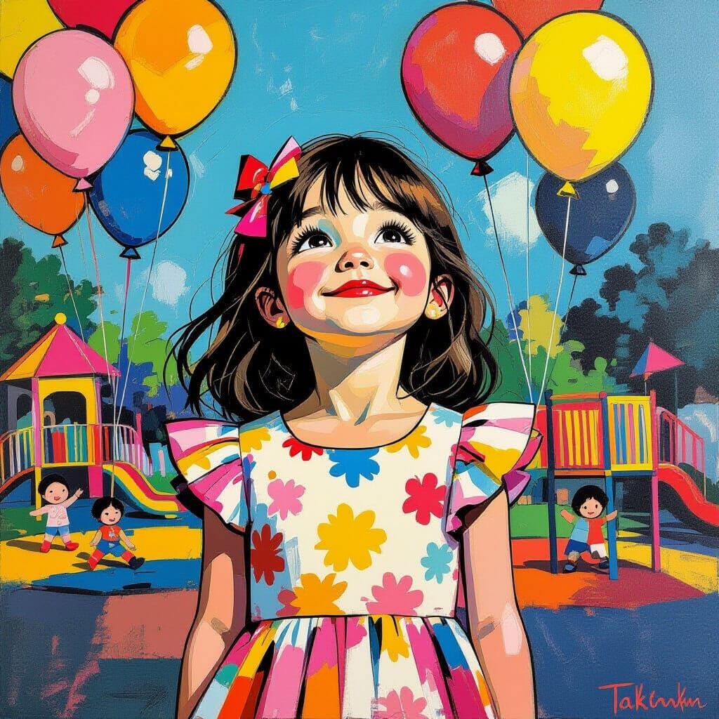 Girl in Playground: Murakami and Basquiat Style