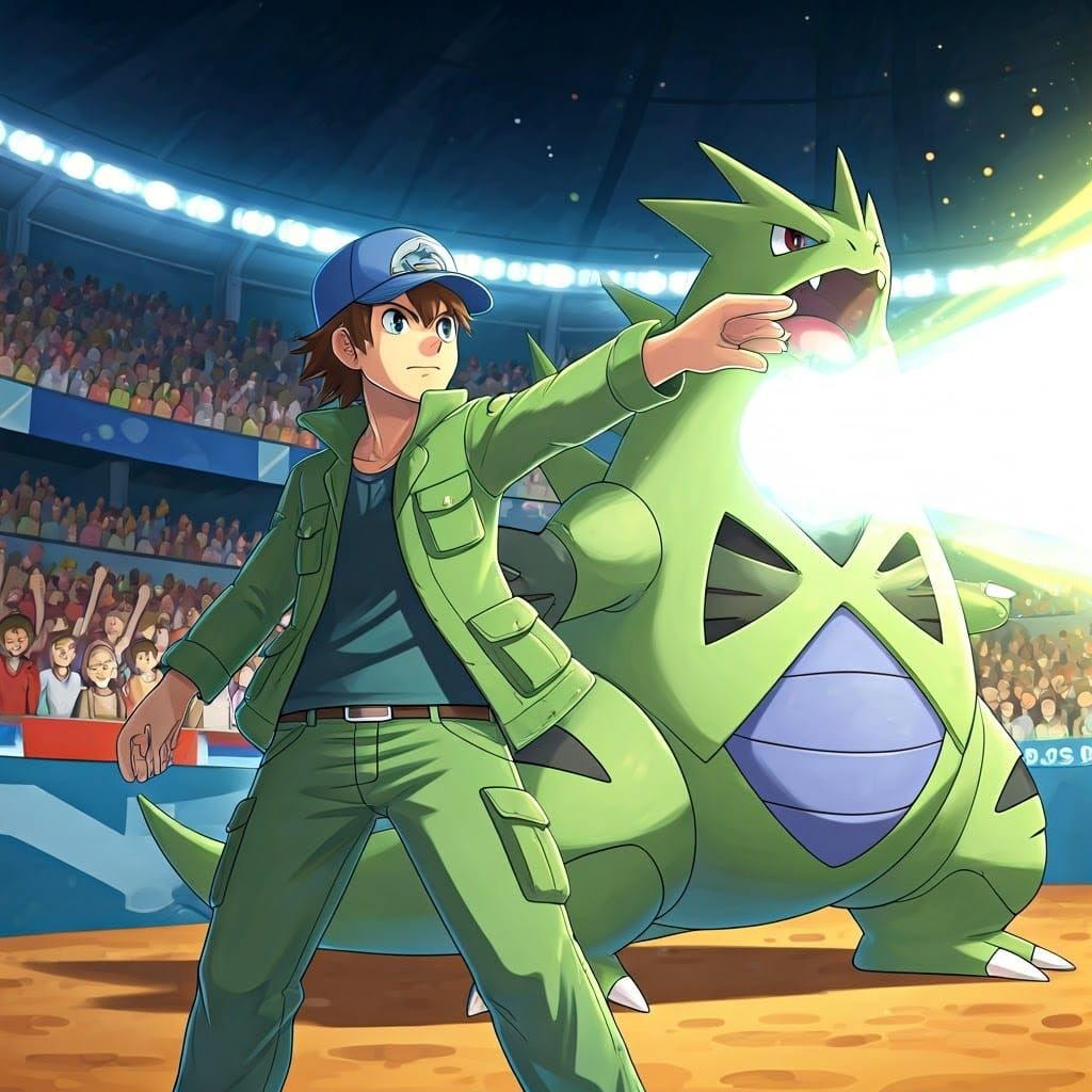 Pokémon Trainer Commands Tyranitar's Hyper Beam Attack