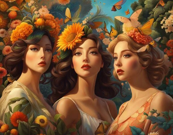 Four Seasons Personified in Art Nouveau Style