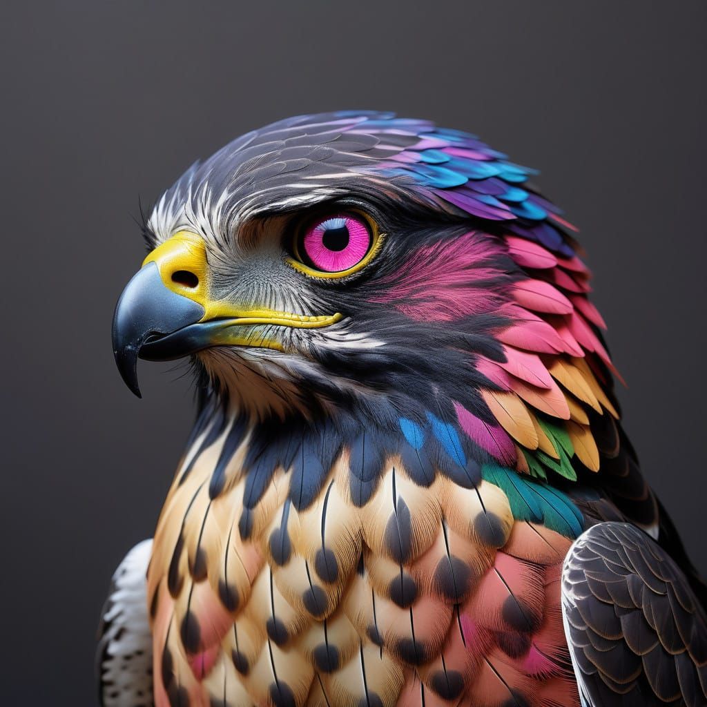 Rainbow Falcon Portrait in Hyper-Realistic Style