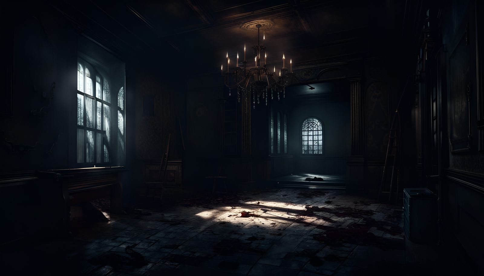 Dark Asylum Interior in Digital Art Style