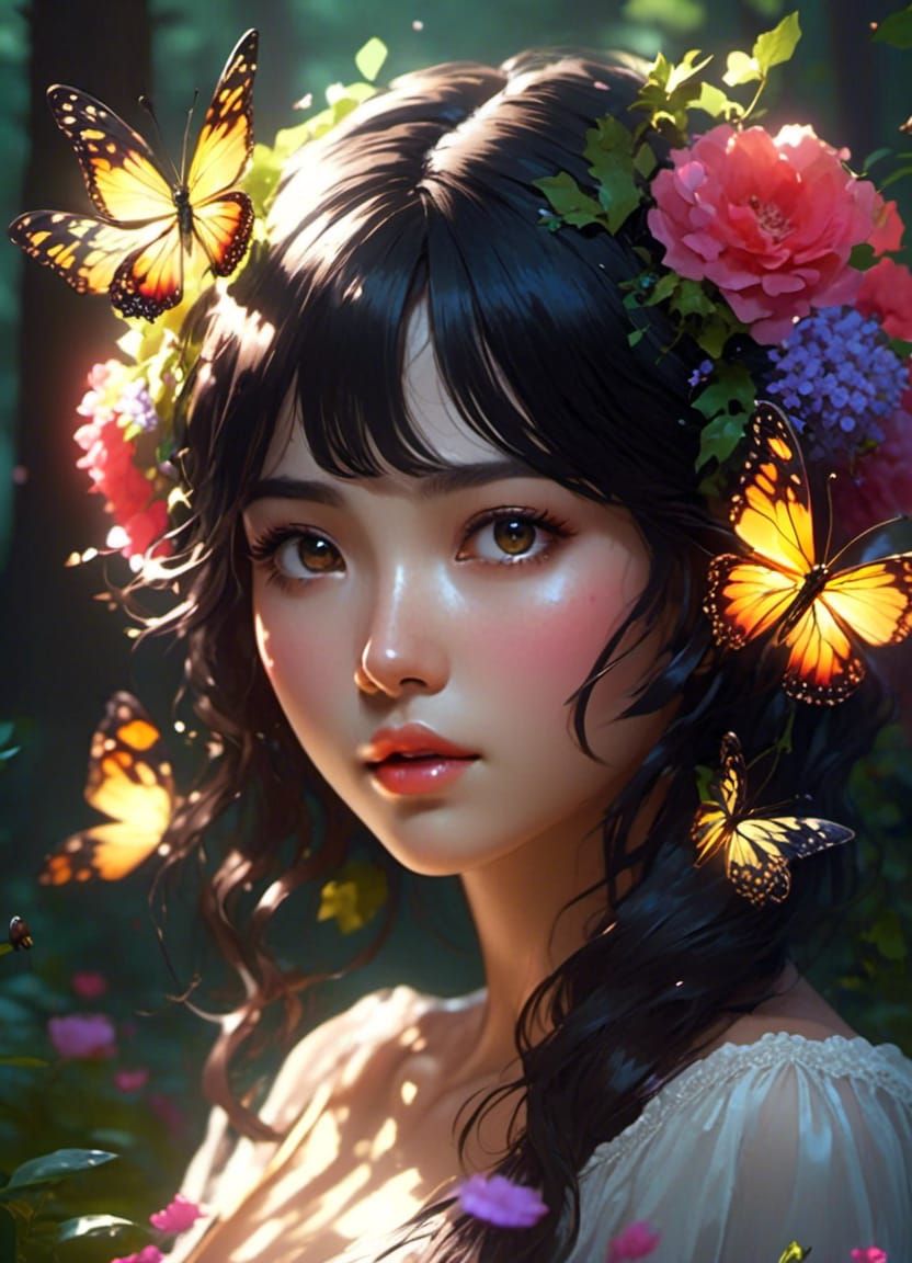 Korean Fae Woman Portrait in Anime-Realism Style