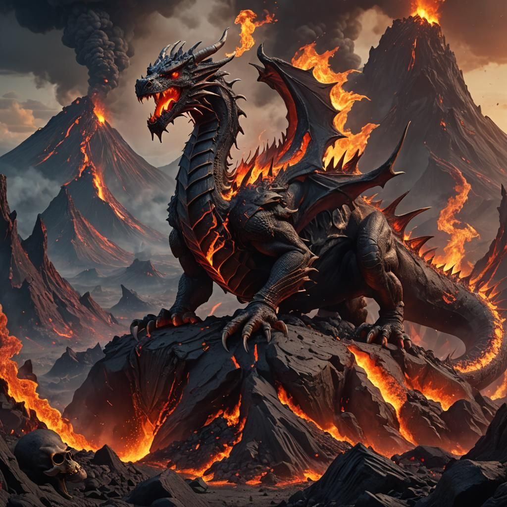 Lava Dragon Volcano Art: Fantasy Concept