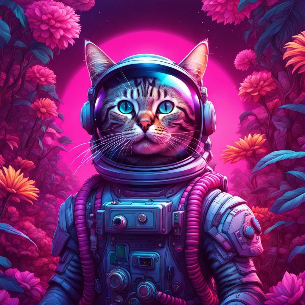 Solarpunk Astronaut Cat in Sideral Jungle