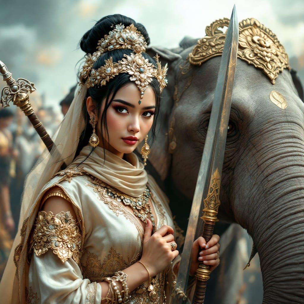 Majestic Indonesian Warrior in Mural Style