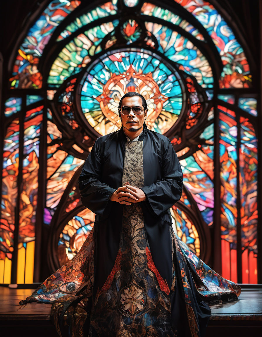 Ethereal Angel in Armor soars through Vibrant Stained Glass ...