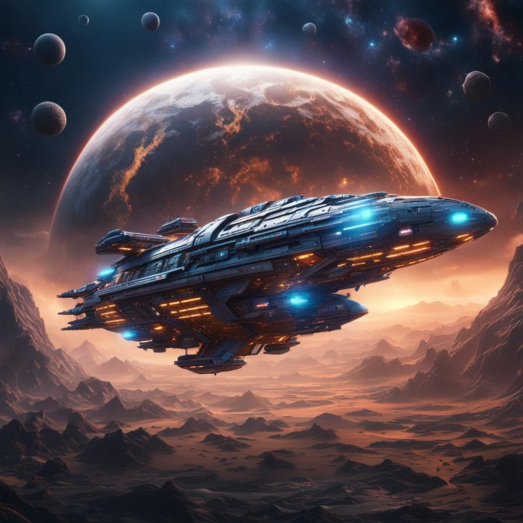 Futuristic Spaceship Soaring Through the Galaxy