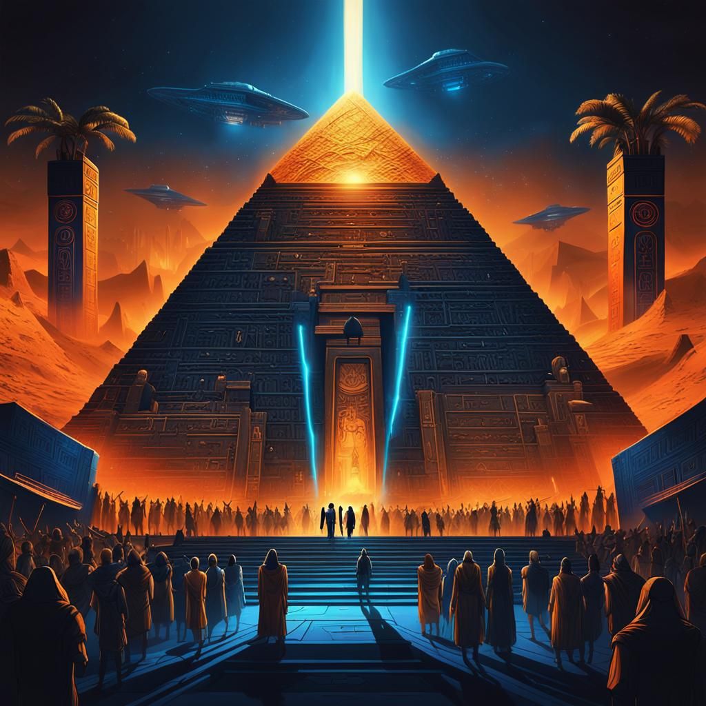 Futuristic Concert Above Egyptian Pyramids in Cyberpunk Styl...