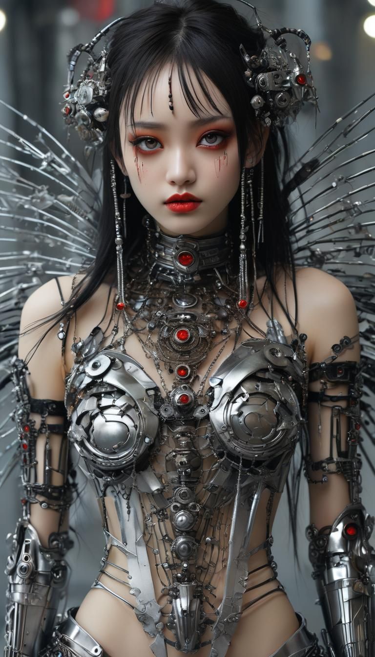 Robotic Punk Girl with Fairy Wings
