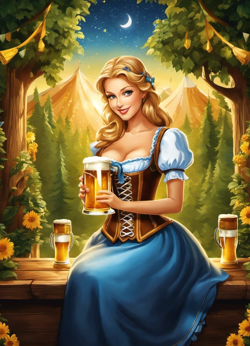 Oktoberfest Beer Maiden Portrait in Stein
