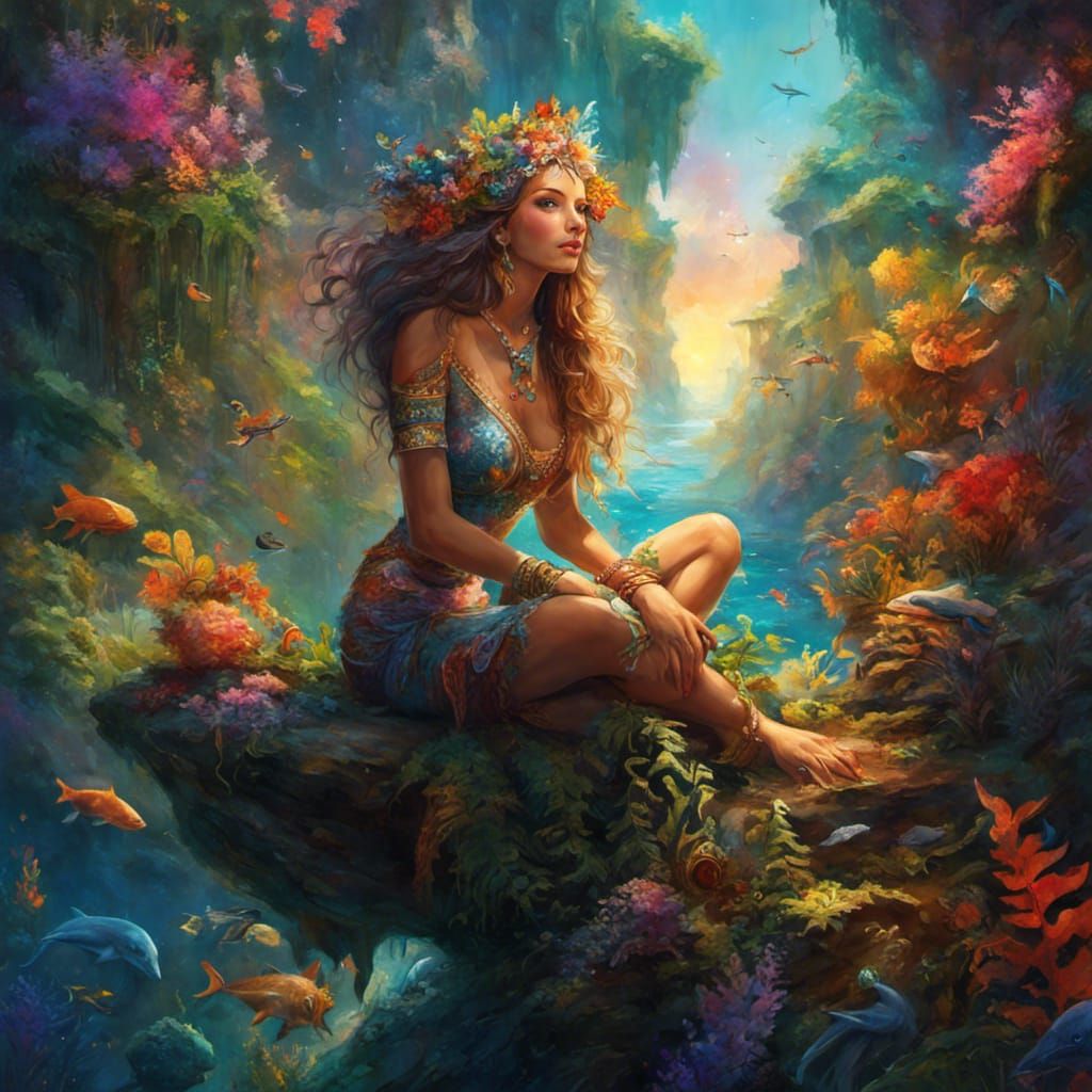 Beautiful Mermaid Portrait in Colorful Underwater Fantasy