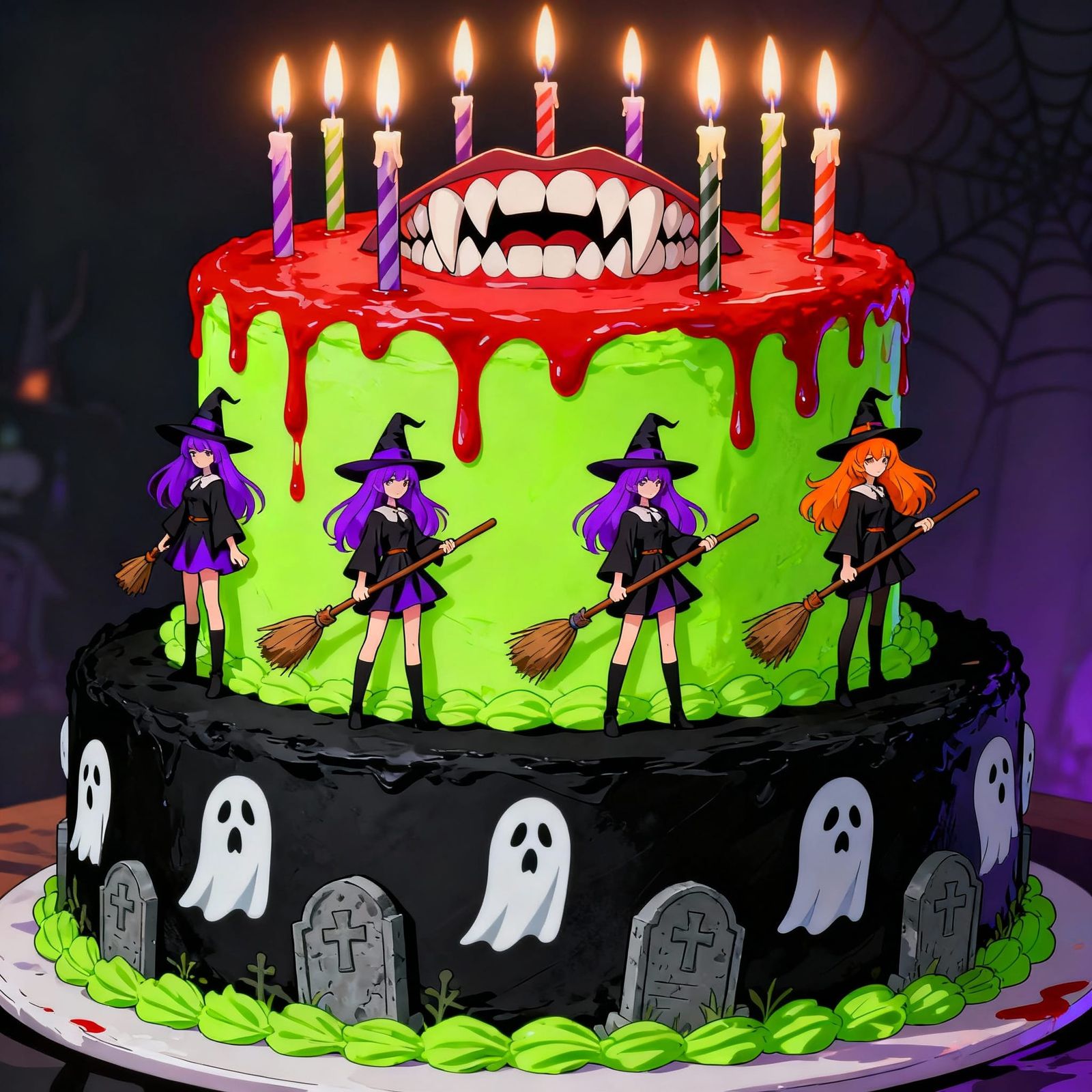 Halloween Birthday Cake with Ghosts and Witches
