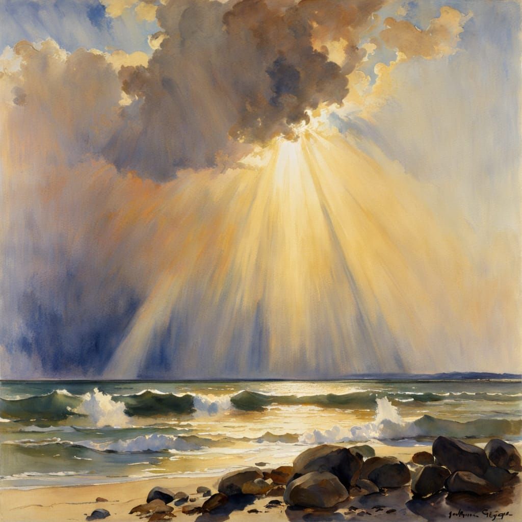Crepuscular Rays in Watercolor Style