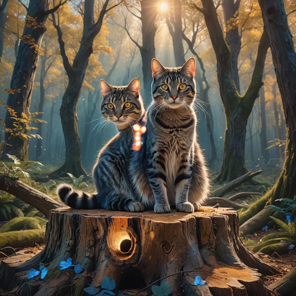 Mystical Tabby Cat in Dreamlike Forest