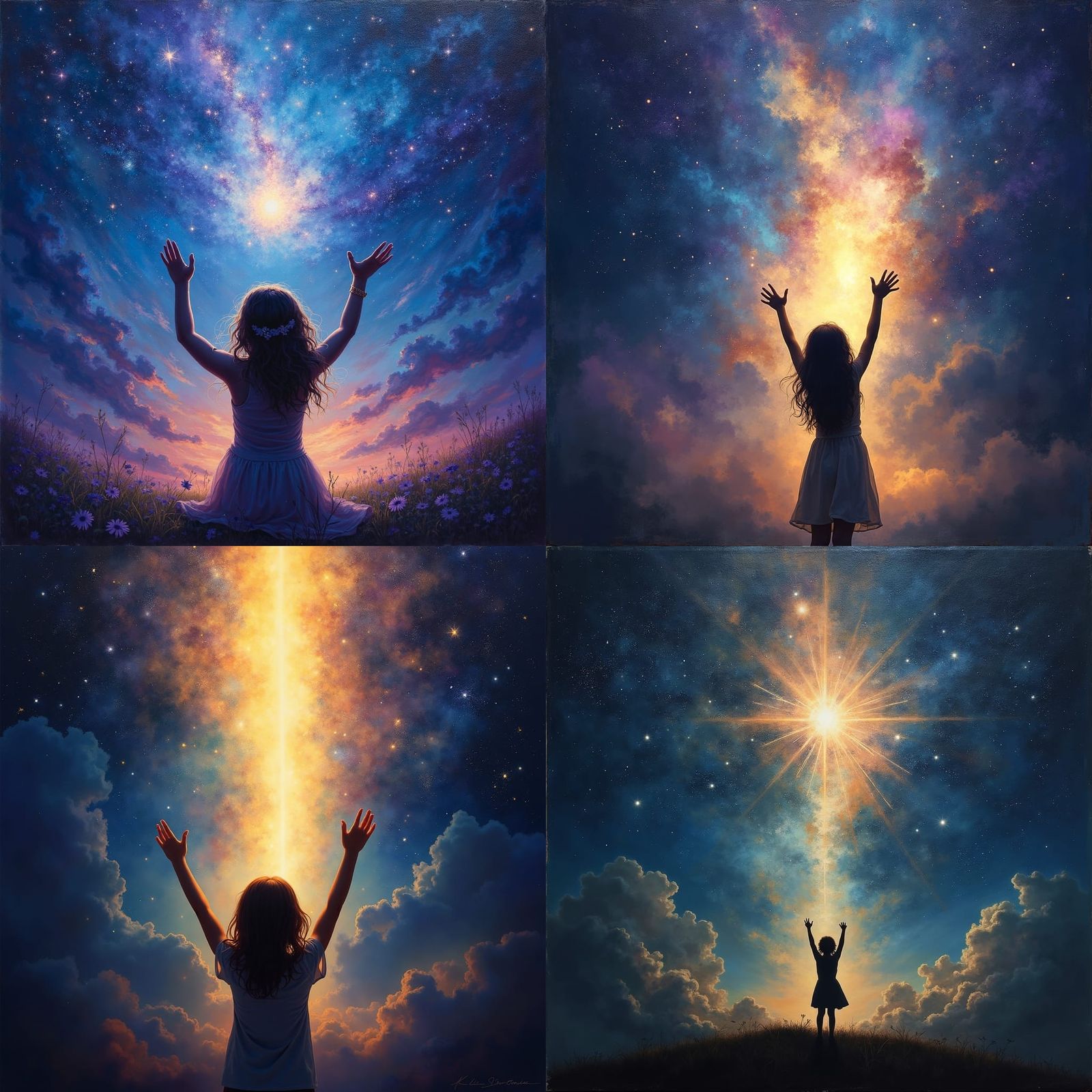 Girl Receiving God's Glory in Universe, Oil Painting