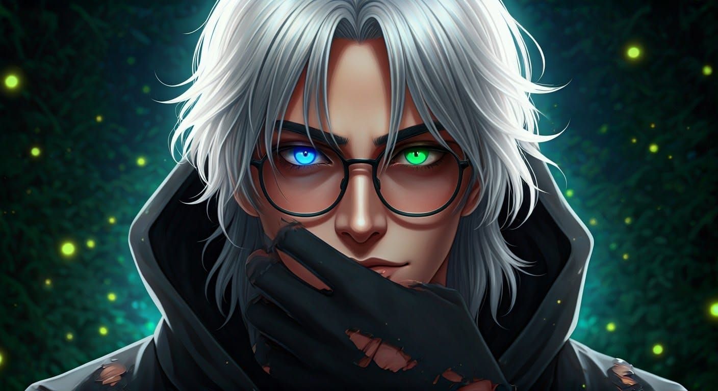 Handsome Man with Heterochromia and Silver Hair