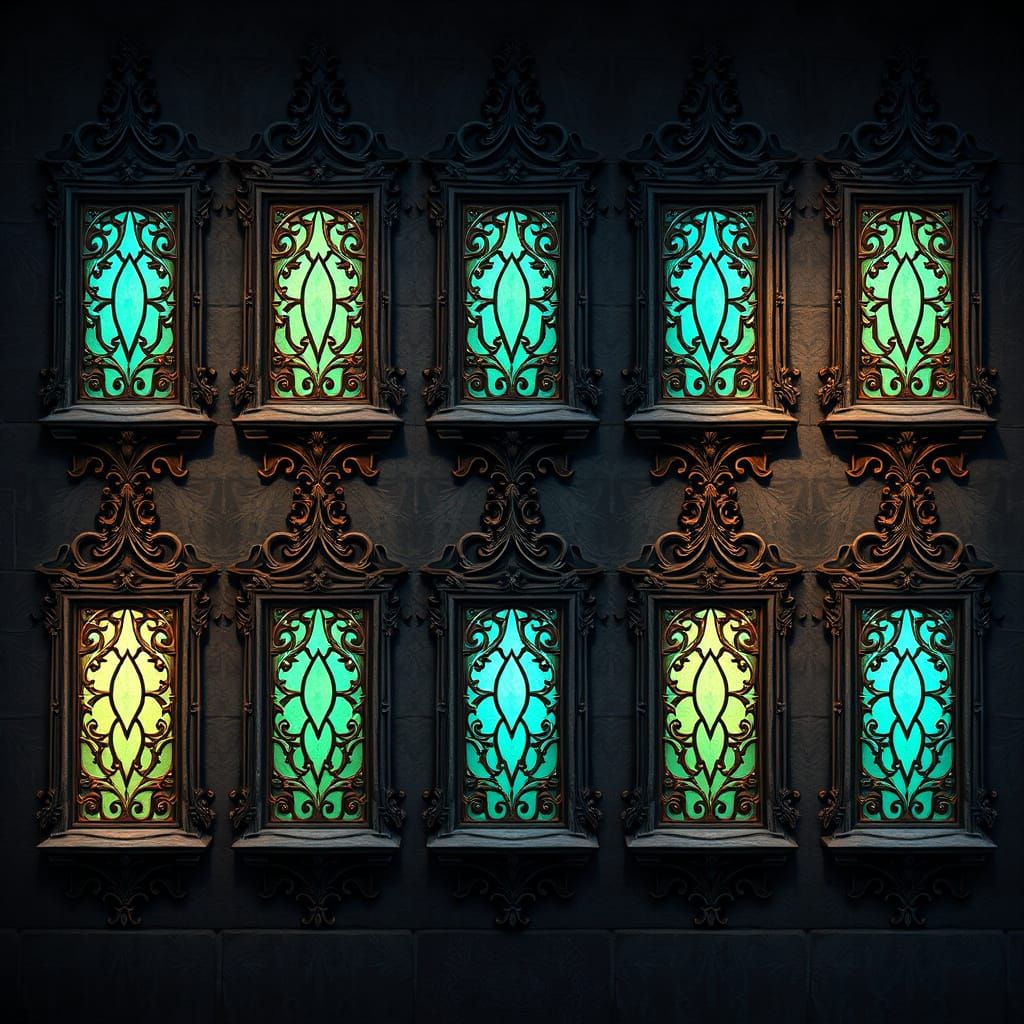 Gothic Art Nouveau Windows in Fantasy Style