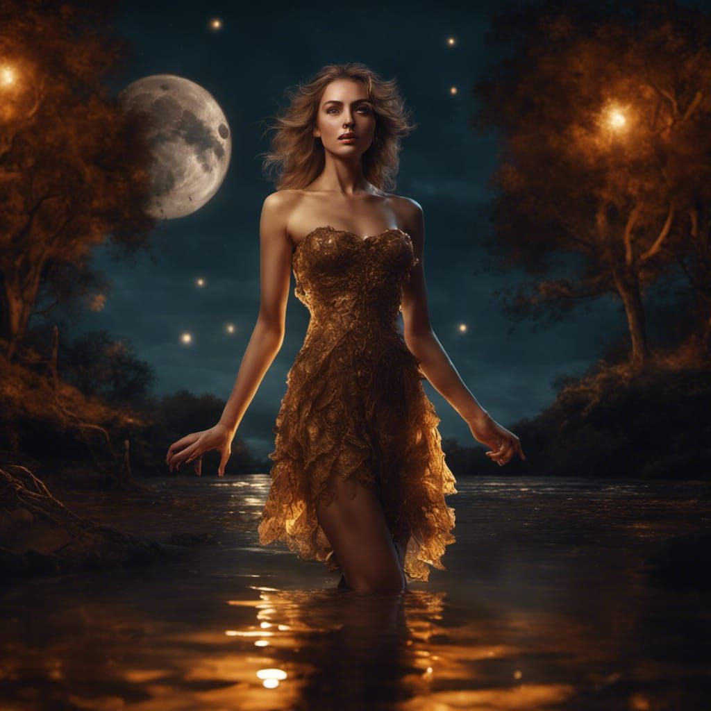Whiskey Dress Model Under Moonlight