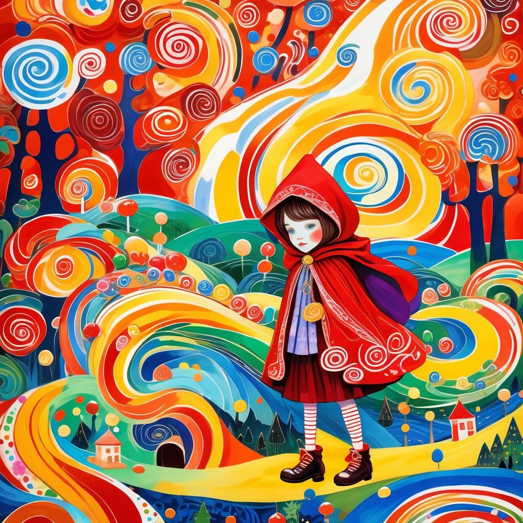 Little Red Riding Hood in Klimt-Inspired Gouache