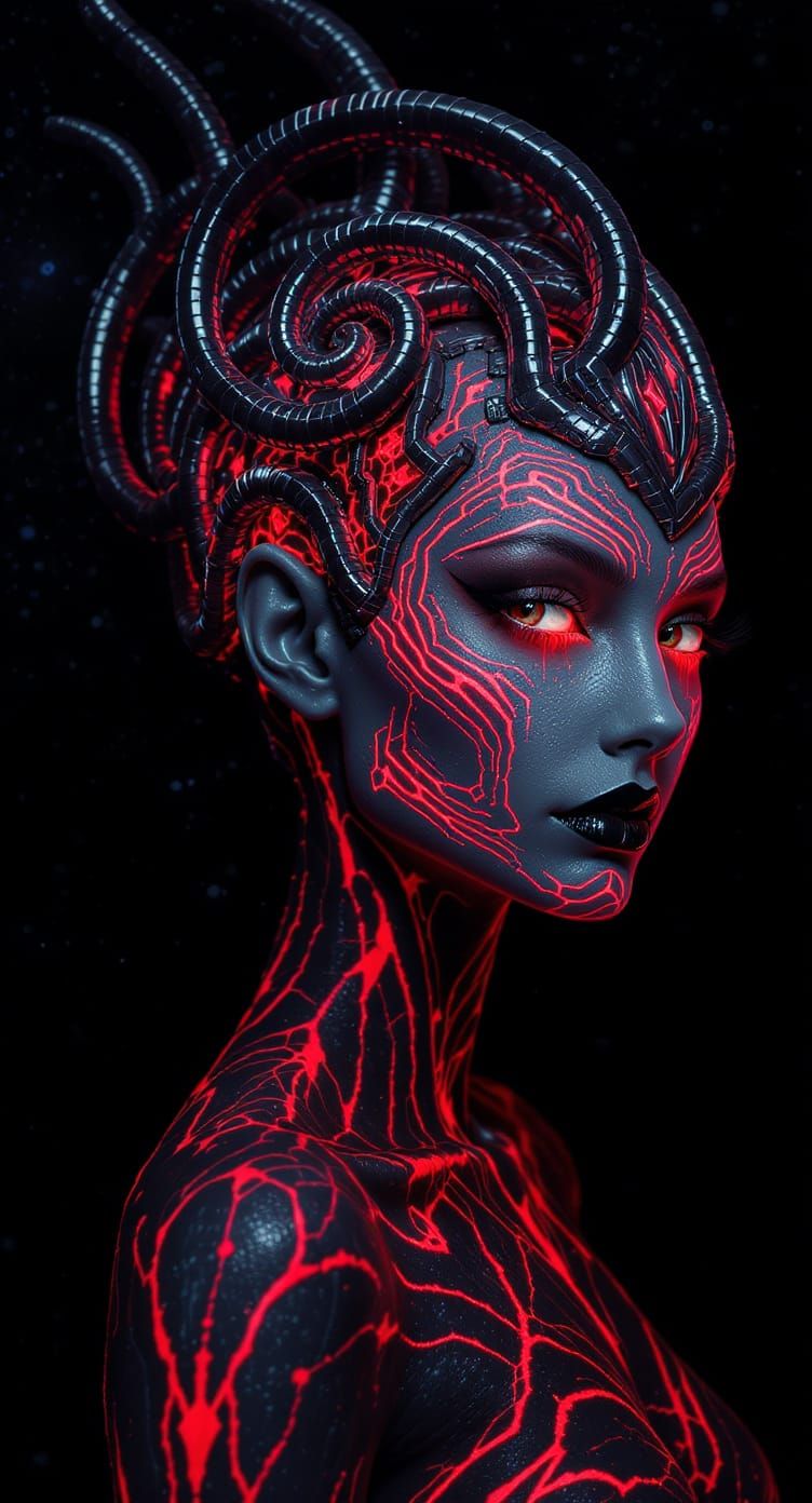 Alien Elegance: Woman with Glowing Patterns in Sci-Fi Style