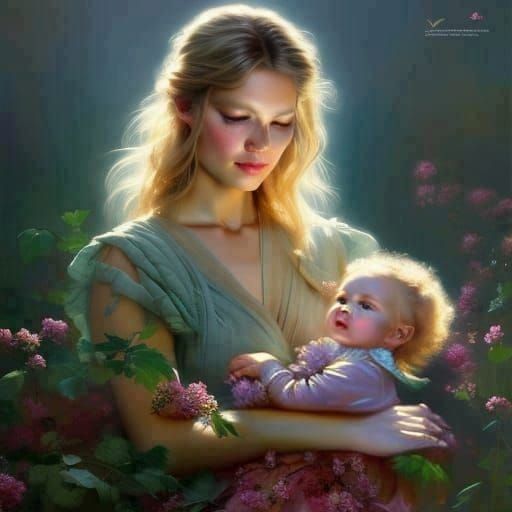 Mother and Child Portrait in Hyperrealistic Style