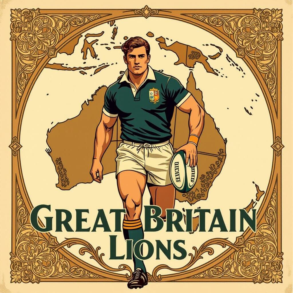 Vintage Rugby Poster Art Nouveau Style