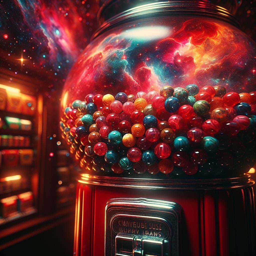 Vintage Gumball Machine Filled with Galaxy Nebulas