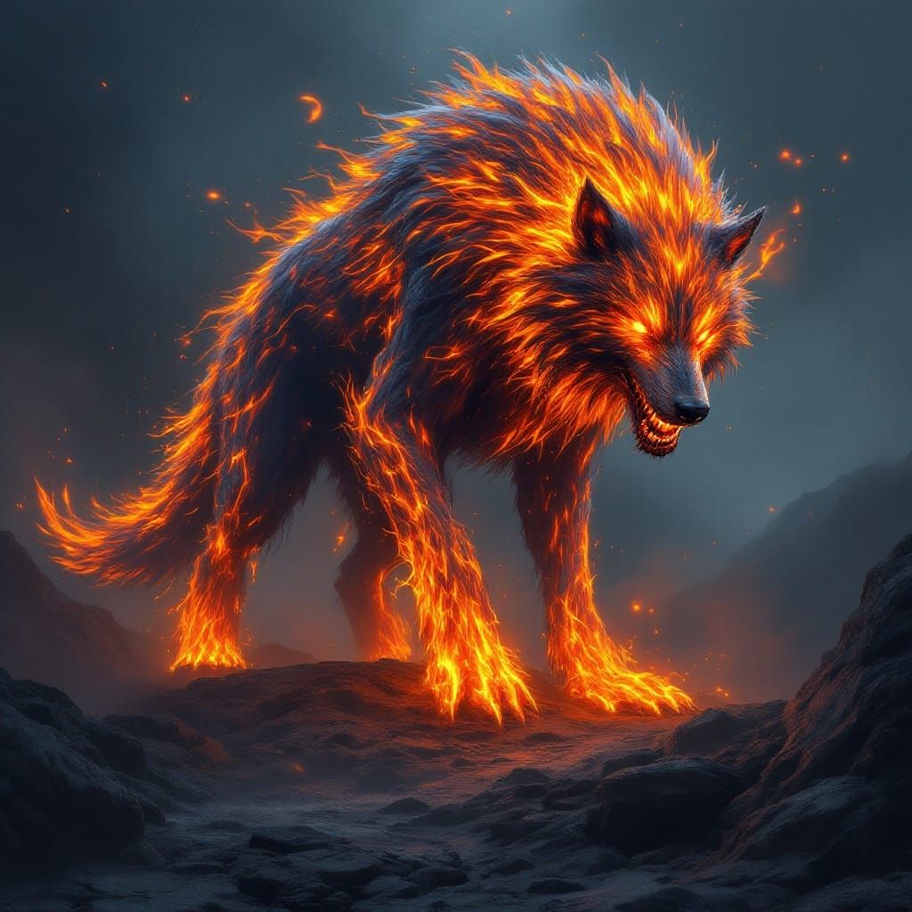 Majestic Fire Wolf Fantasy Concept Art