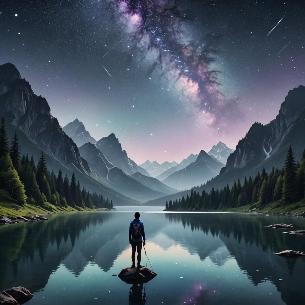 Enchanted Mountain Lake Under Starry Skies
