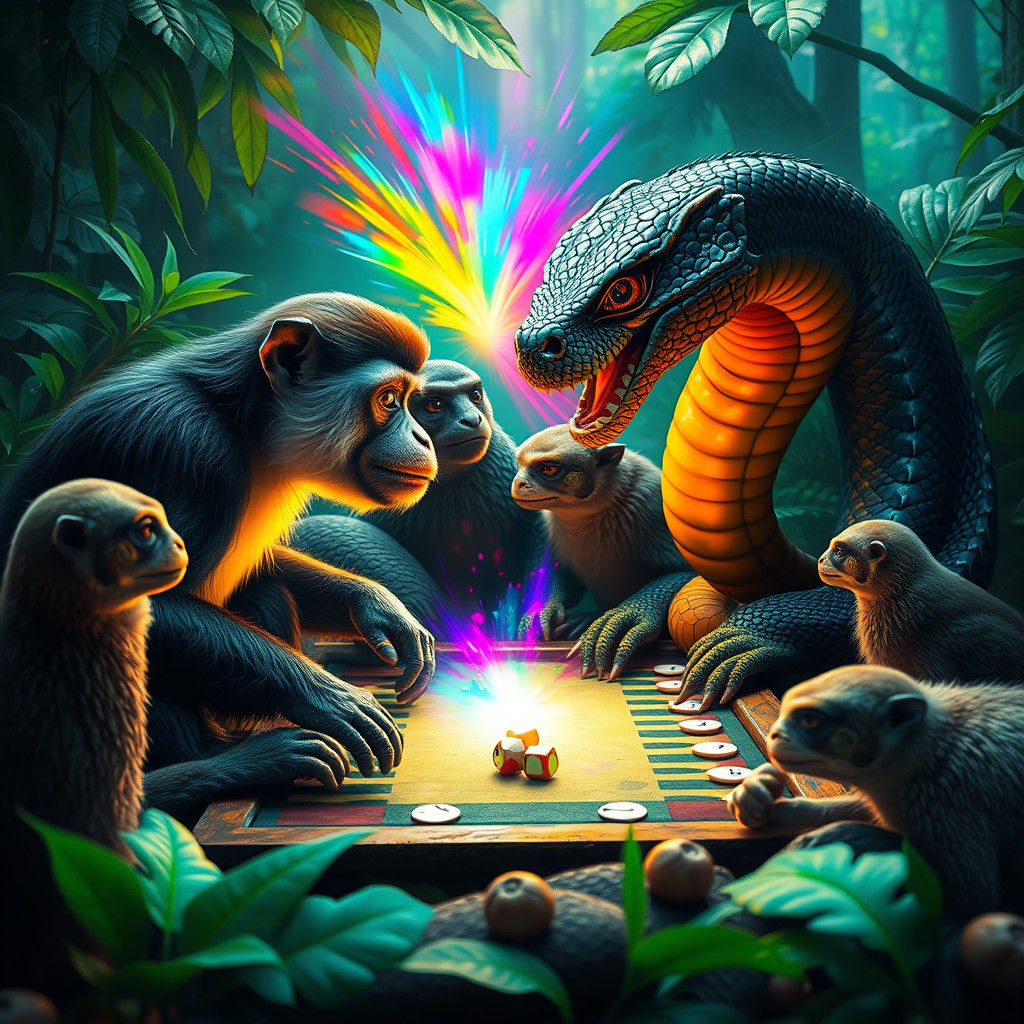 Monkey and Serpent Backgammon Game in Jungle