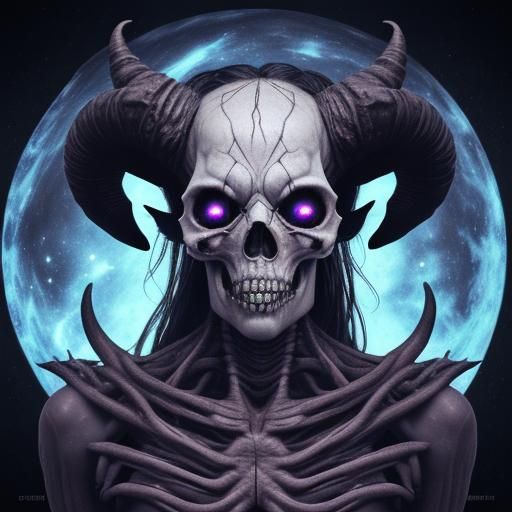 Cosmic Skull and Horns Body Horror in High Resolution