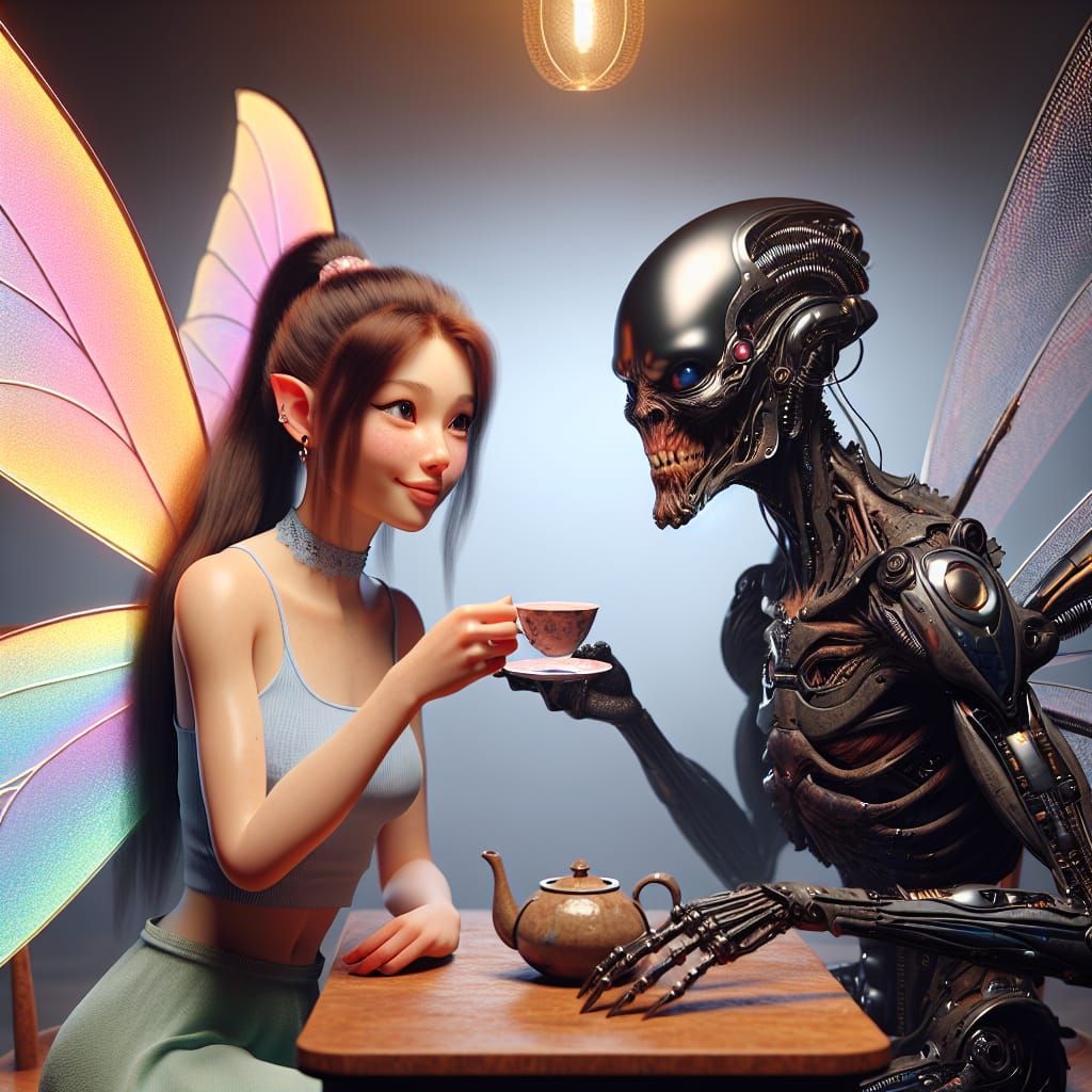 Fairy and Creature Have Tea, Vray Tracing